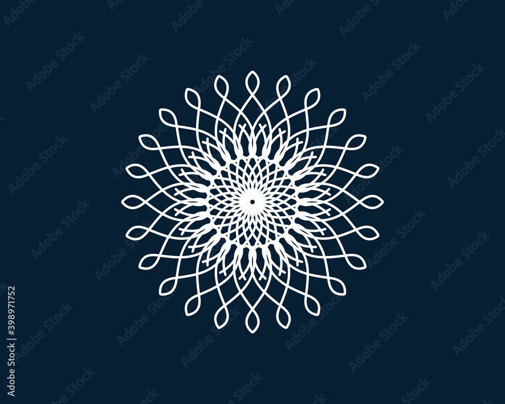 Wall mural white geometric mandala on a blue background, vector illustration