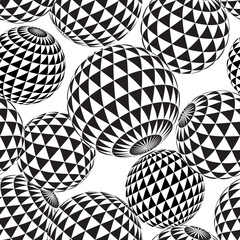 Seamless abstract  background with patterned spheres in black and white.