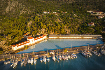 Methana coastline and marina in Aegean sea, Greece.