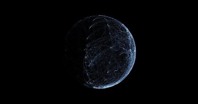 Nebula of dots representing machine learning process with data analysis. Sphere of energy in movement composed by particles. Abstract Technology  background with bright dots, waves and ripple.