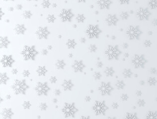 christmas background with snowflakes. White and silver snowflakes pattern. 3d render background