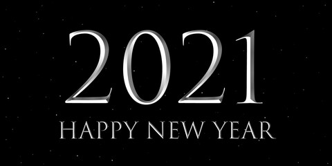Happy New Year 2021 text design in black and silver colors