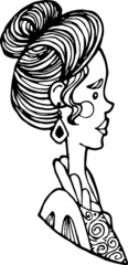 Black and white vector icon. Profile of a Victorian lady.