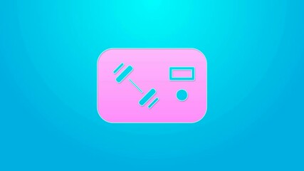 Pink line Fitness club, gym card icon isolated on blue background. 4K Video motion graphic animation