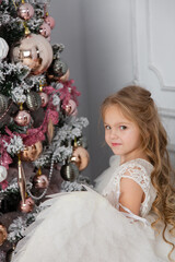 Christmas shooting of a cute little girl in the studio with wings