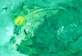 abstract background painted in green and yellow gouache