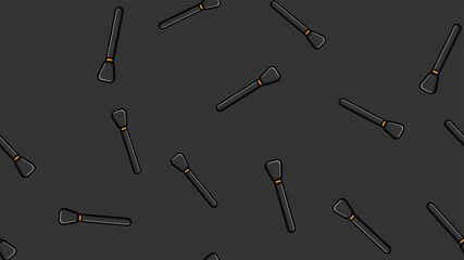 Endless seamless pattern of beautiful black beauty cosmetic items of eyebrow brushes and eyes for makeup and applying ears and powder on a black background. illustration