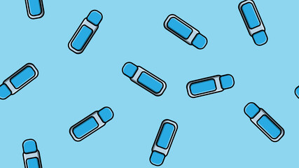 Endless seamless pattern of beautiful beauty items of female glamorous fashion jars with manicure remover on a blue background. illustration