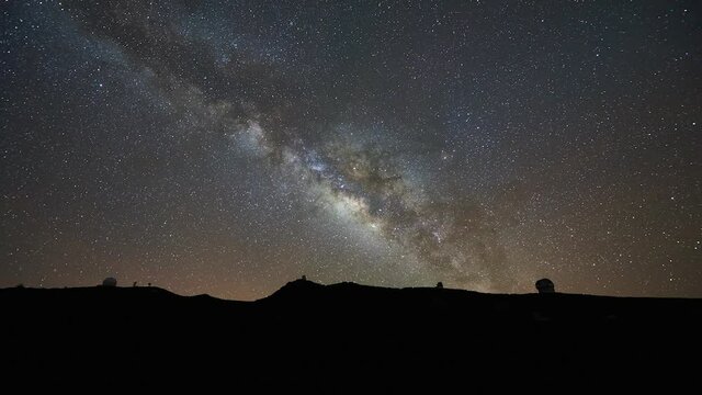 
milky way and green air glow over La Palma observatory