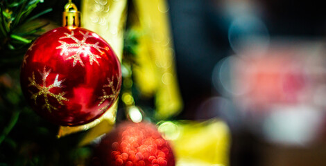Red ball  hanging. Christmas