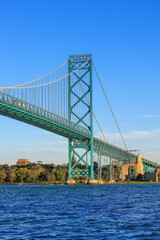 The Ambassador Bridge, connects the U.S. and Canada. It is the busiest international border crossing in North America in terms of trade volume
