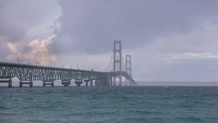 Mighty Mackinaw bridge caught in stormy weather in Michigan
