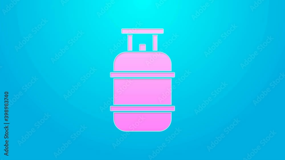 Poster pink line propane gas tank icon isolated on blue background. flammable gas tank icon. 4k video motio