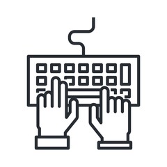 Computer keyboard, typing icon. Line icon for programming, office work, freelance typing concept.