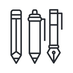 Writing tools icon. Stationery sign. Line icon.