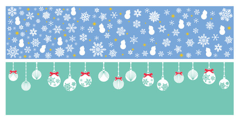 Winter holiday concept frame decoration with snowflakes stars, ribbons and ornaments. Vector illustration. クリスマスバナーイラスト、冬アイコンイラスト、雪オーナメントイラスト