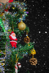 Christmas tree and details on it.