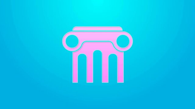 Pink line Law pillar icon isolated on blue background. 4K Video motion graphic animation