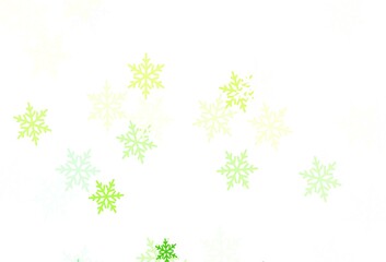 Light Green, Yellow vector background with beautiful snowflakes, stars.