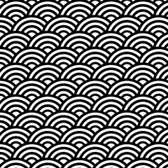 Black White Fish Scale Japanese Style Pattern. The circle shape is perfect for wallpaper, fabric, background, card and tile pattern.