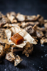 Salted caramel candy in a paper wrap