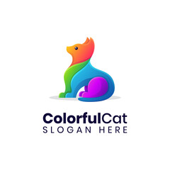 Sitting cat colorful logo template