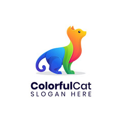 Modern sitting cat colorful logo template