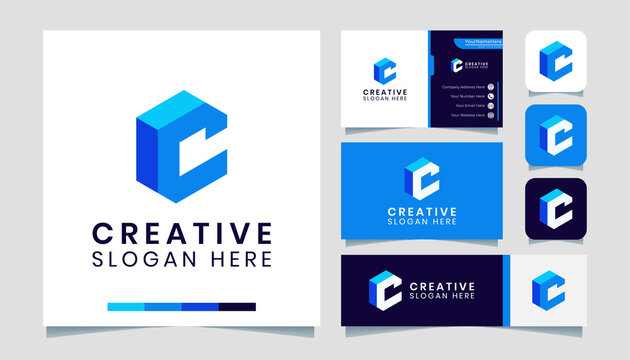 Modern letter C block logo and business card template