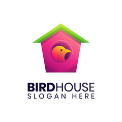 Simple bird house colorful logo template