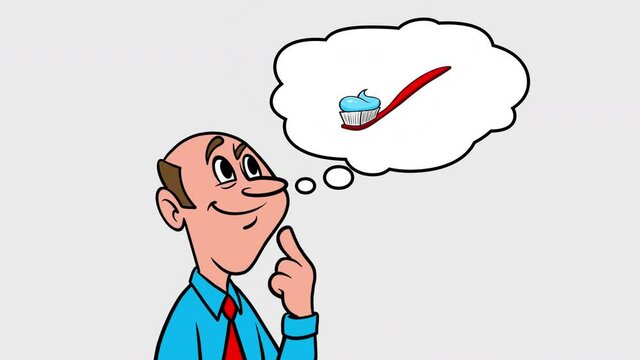Man thinking about Dental Hygiene - 4k Animation with Alpha Channel, no background. 
