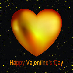A beautiful 3D yellowish color heart in an abstract valentine background. Happy valentines Day text - Vector 