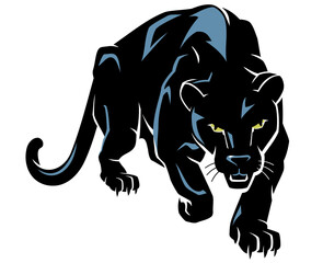 Black Panther Predator Crouching, Hunting