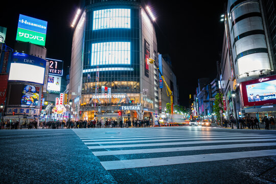 Shibuya, Tokyo, Japan - November 17, 2018: Pedestrians crosswalk at Shibuya district in Tokyo, Japan. Shibuya Crossing is one of the busiest crosswalks in the world