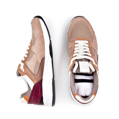 Sneakers isolated on a white background. Top view.