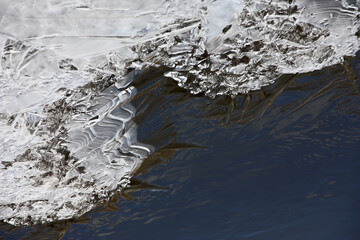 On the river the border between the current water and beautiful fresh ice is visible.