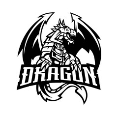 Dragon mascot logo silhouette version. Dragons in sport style, mascot logo illustration design vector