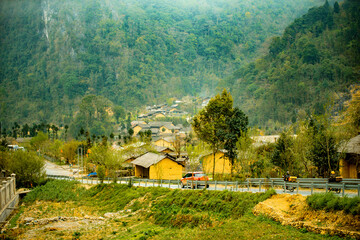 A ethnic minority village in Ha Giang, Vietnam, view from high view. Ha Giang is a northernmost province in Vietnam.