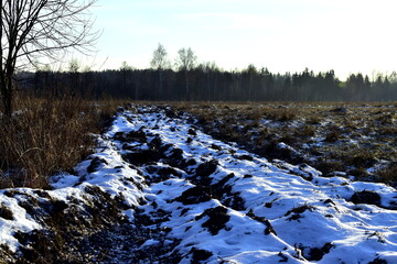 snow on a plowed strip of land