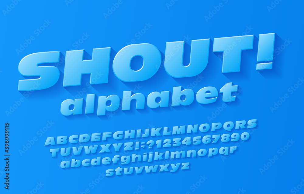 Fototapete shout alphabet font. abstract 3d bold uppercase and lowercase letters and numbers. stock vector type