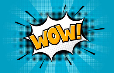 Pop art halftone comic background. Speech bubble with Wow text. Stock vector illustration.