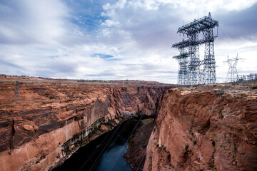 Hydroelectric power generation at the Glen Canyon dam in Page Arizona