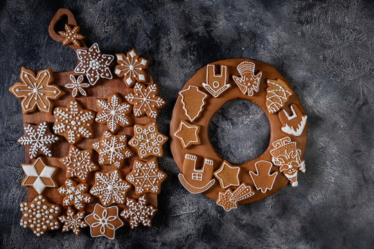 Gingerbread cookies on a wooden board