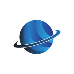 global planet logo template design vector with swoosh in isolated white background