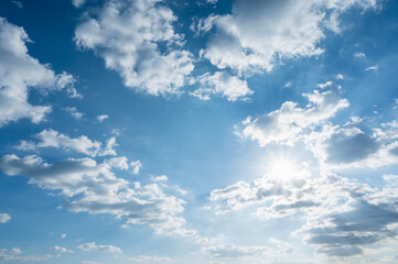Blue sky with cloud and sun.picture background website or art work design.