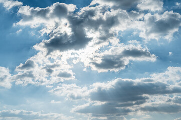 Blue sky with cloud and sun.picture background website or art work design.