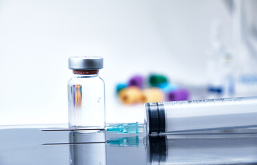 Vaccine and syringe injection. It use for prevention,immunization and treatment from corona virus...