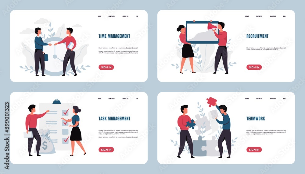 Leinwandbilder business people landing page. websites interface minimalist design. teamwork and recruitment. task m