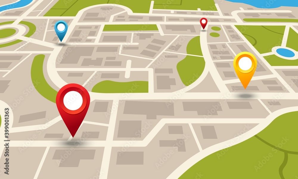 Poster city map. navigation plan with pointers. location and transport moving direction. layout of houses a