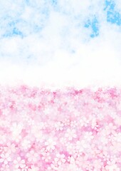 空の下で咲き広がる桜の花の背景イラスト vol.02