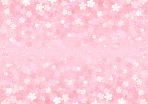 中心から桜の花が上下に広がる横長の背景イラスト vol.01